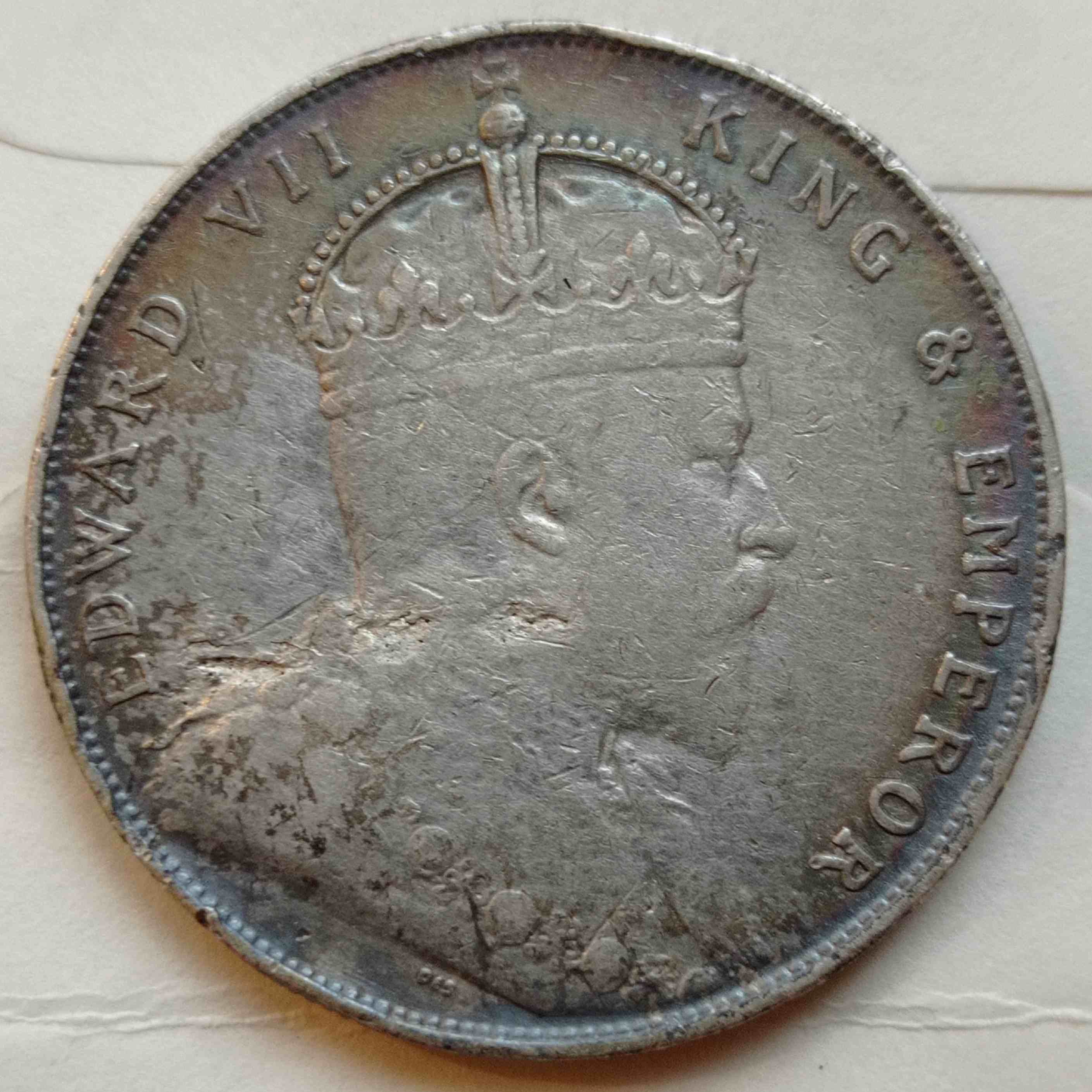 1908-Straits-Settlements-Dollar,-Obverse-Error-Or-Damage?